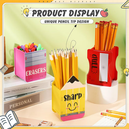 AmazingSpark 3 Pcs Pencil Shaped Holder Sharp and Eraser and Dull Holder Wooden Dispenser Pencil Storage Organizer for Back to School Management Organization (Classic)