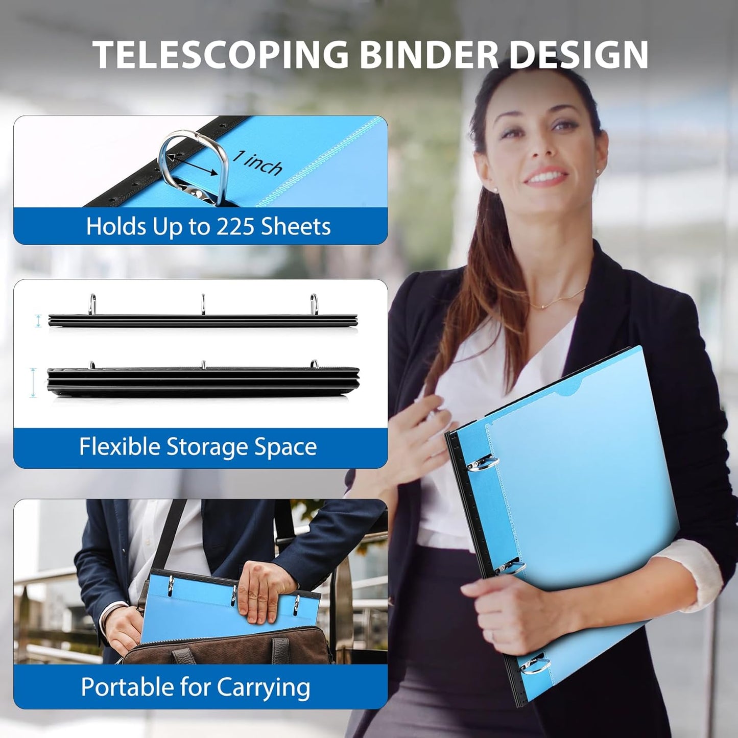 Telescoping 3 Ring Binder-4PCS, Flexible Binder with Elastic Rubble Spine+3 Round Rings, Flat Writing Binder, 4 Bright Colors