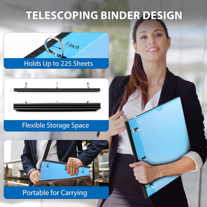 Telescoping 3 Ring Binder-4PCS, Flexible Binder with Elastic Rubble Spine+3 Round Rings, Flat Writing Binder, 4 Bright Colors