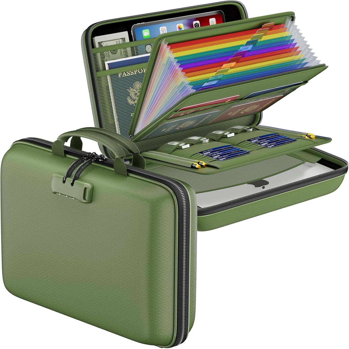 DocSafe Fireproof File Organizer with Lock, Hard-Shell Case Fireproof Document Box with 13 Pocket Accordion File Folder, Portable Home Office Travel Safe Storage for Important Documents Laptop Black