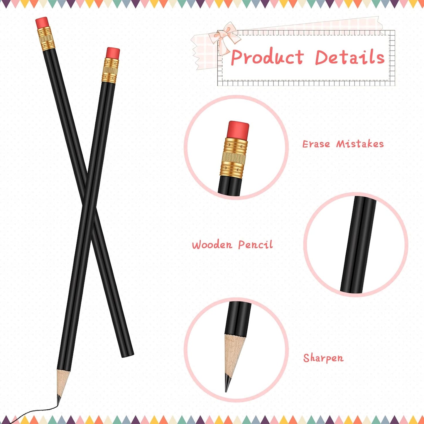 Outus 24 Pieces Round Pencils Cute HB Graphite Wood Pencils Pack with Eraser for School Drawing Sketching Wedding Office Supplies (White)