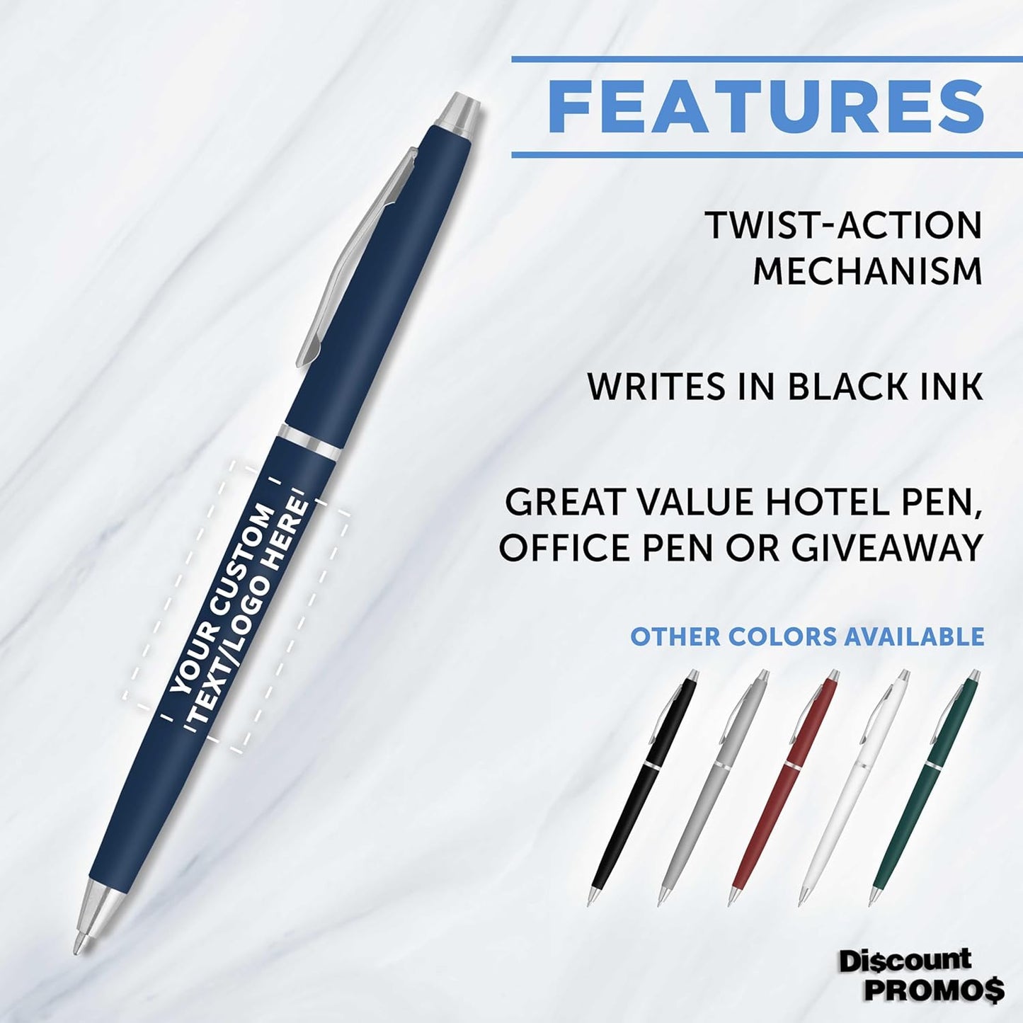Personalized Langham Ballpoint Pens, Set of 10/50/100 by DISCOUNT PROMOS - Black Ink, Great for Office, Business, Tradeshows - Black
