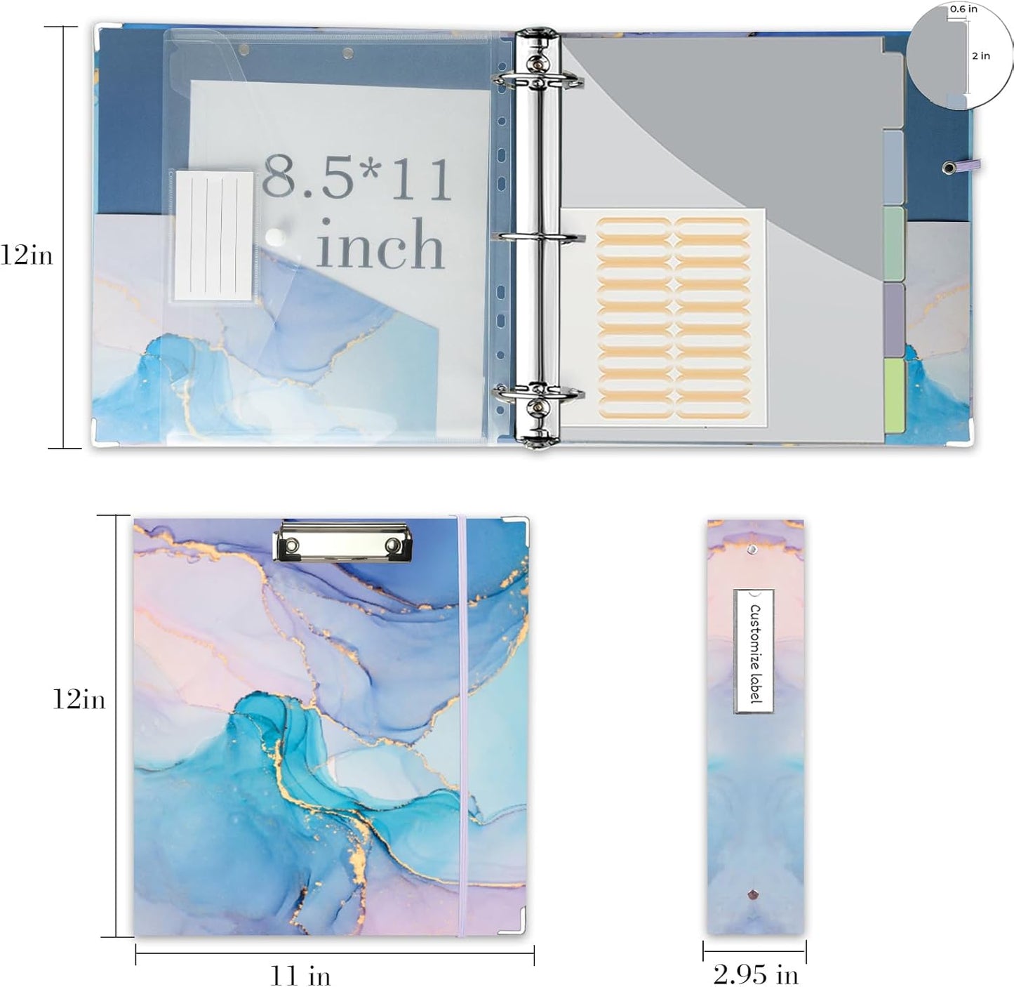 3 Ring Binder 1 Inch, Three Ring Binders Organizer with Clipboard, 5-Tabs Pockets Dividers, Plastic Folder, 18 Divider Stikers, BVSSX Pretty Binder with Pen Loop (Black Weeds, Letter Size)