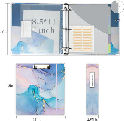 3 Ring Binder 1 Inch, Three Ring Binders Organizer with Clipboard, 5-Tabs Pockets Dividers, Plastic Folder, 18 Divider Stikers, BVSSX Pretty Binder with Pen Loop (Black Weeds, Letter Size)