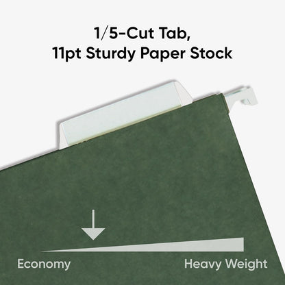 Smead Hanging File Folder, 1/5-Cut Adjustable Tab, Letter Size, Standard Green, Hanging Folders for Filing Cabinets, File Organizer Folder, 25 Count