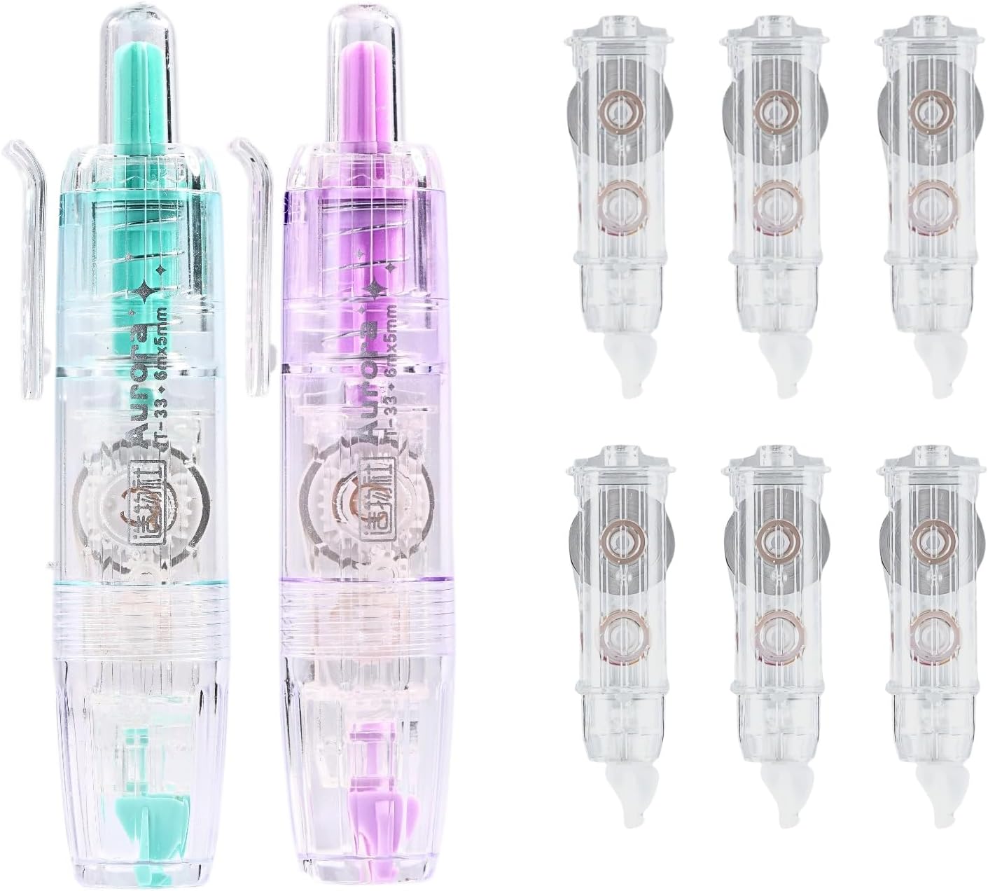 Refillable Correction Tape, 157 ft Total – 2 Pre-Filled Dispensers + 6 Snap-In Refills, School & Office Supplies, Pink &Purple