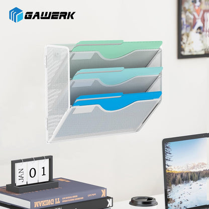 Gawerk 10-Tier Wall File Organizer Hanging Wall File Holder Wall Mount Paper Folder Organize, Mesh Magazine Document Mail Organizer Wall Organizer for Office School Home, Black