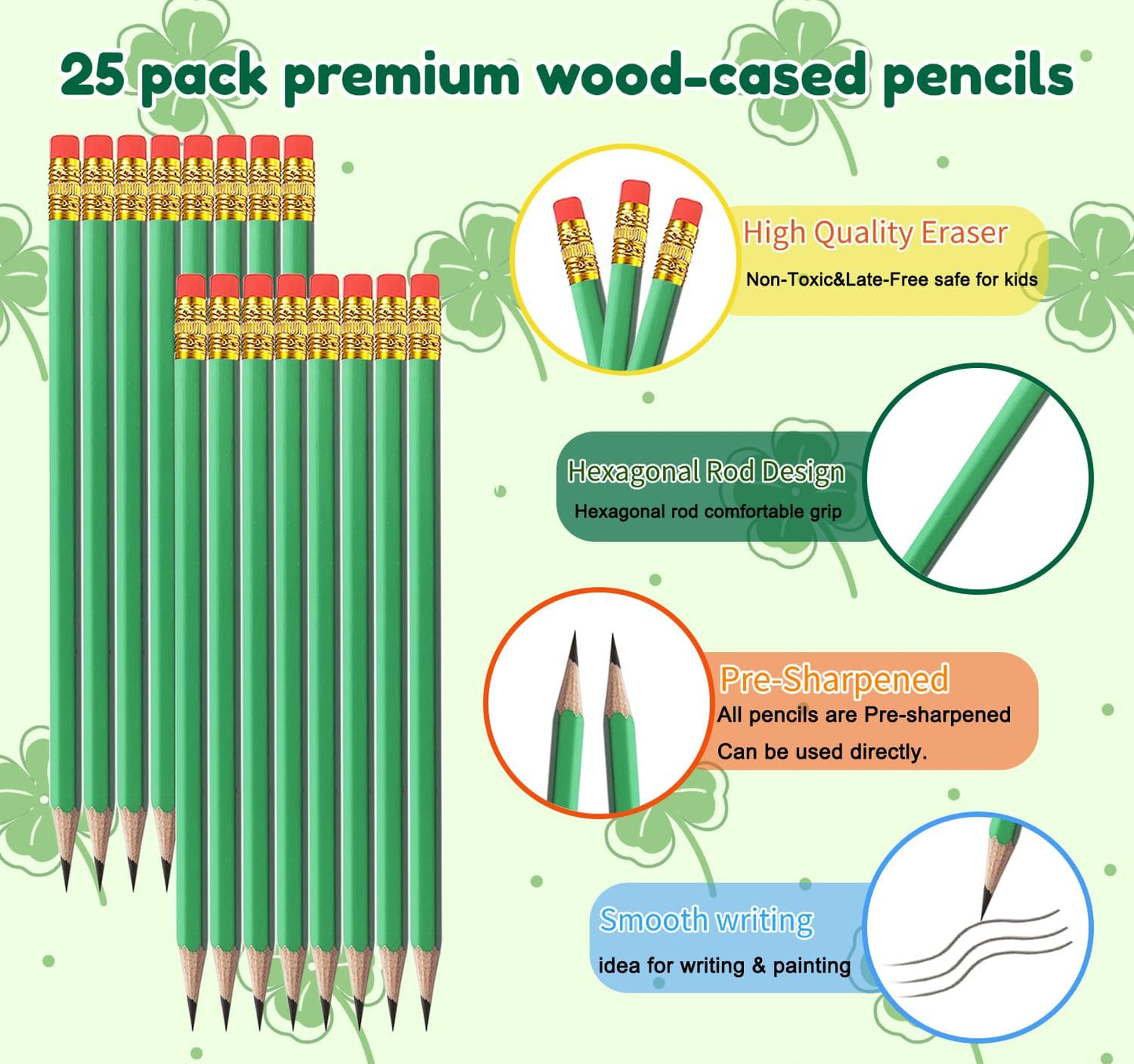 Adhere 25pcs Woodcase Pencils with Eraser Premium Pre-Sharpened Hexagon Graphite 2B pencils ideal for home, office writing including a Free Sharpener(Pink・25pcs)