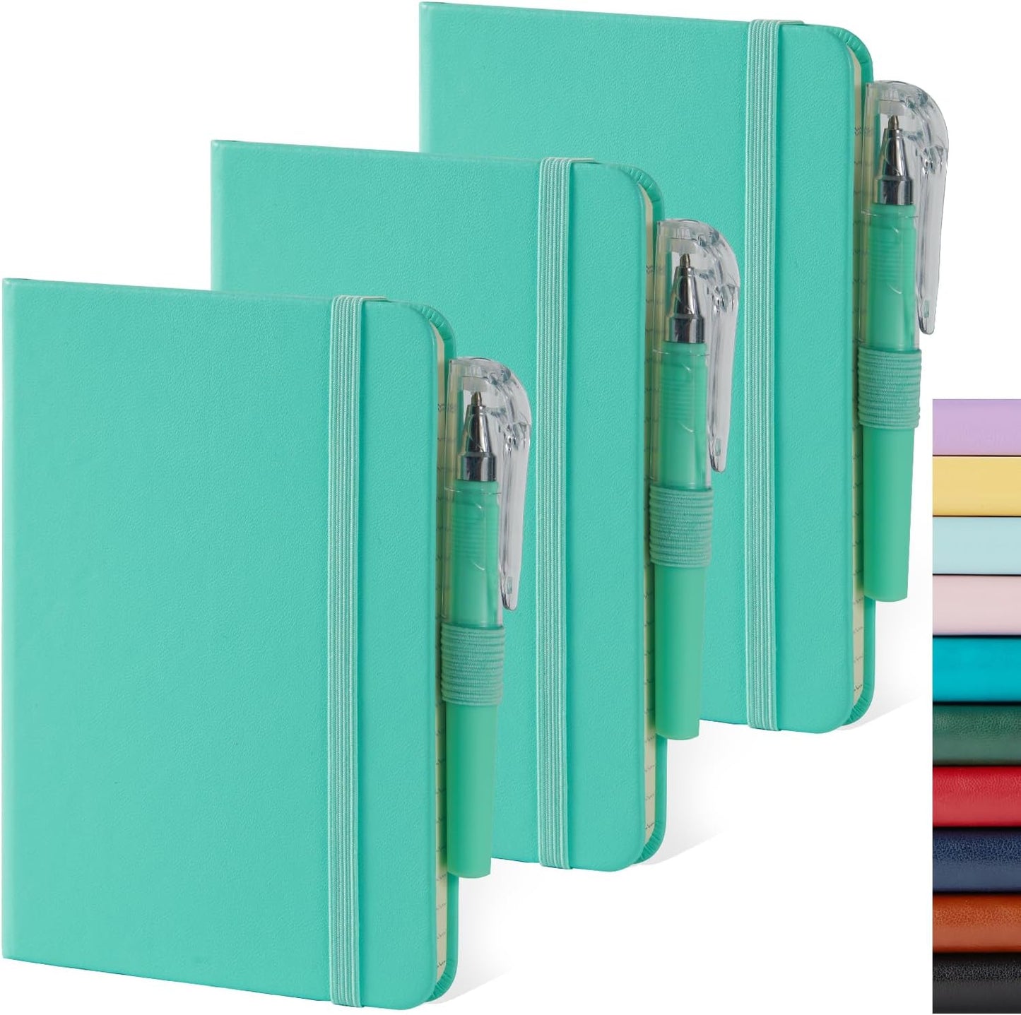NIRMIRO Small Notebook Journals, 3 Pack Mini Pocket Note pads for Men & Women Writing, A6 Small Leather Notepad 3.7" x 5.7" with Pen, Black, Red, Green