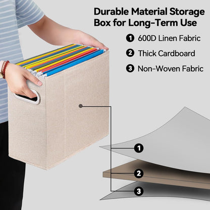 4 Packs Letter Size File Organizer, File Folders Organizer, Fabric Storage Box, Collapsible Paper Organizer with Metal Handle, Smooth PVC Rails, Only Box (Beige)