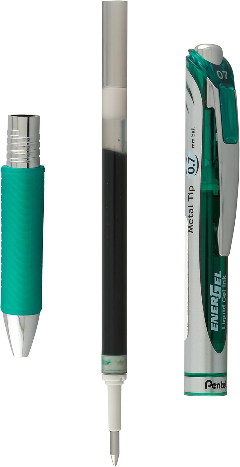 Pentel EnerGel RTX Retractable Liquid Gel Pen, Medium Line, Metal Tip, Pink/Violet Ink, 2-Pack (BL77BP2PV)