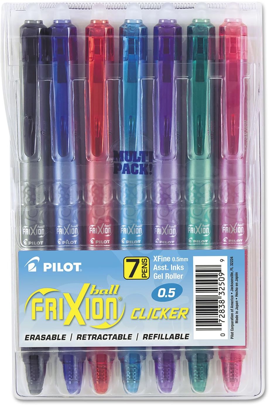 PILOT FriXion Clicker Erasable, Refillable & Retractable Gel Ink Pens, Extra Fine Point, Assorted Color Inks, 7-Pack Pouch (31472)