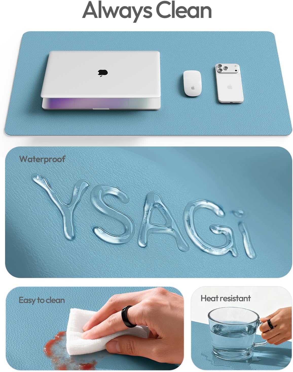 YSAGi Leather Desk Pad Protector, Large Mouse Pad, Non-Slip PU Leather Desk Blotter, Waterproof Writing Pad for Office and Home (31.5" x 15.8", Eggshell) - Colors A