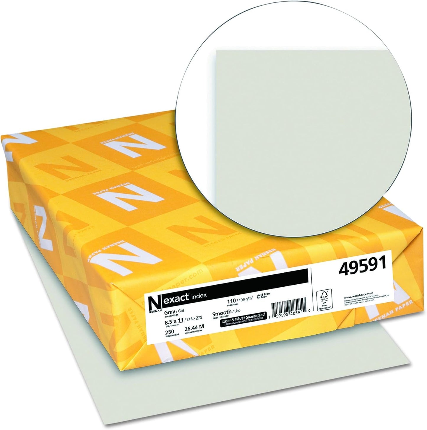 Neenah® Extra-Heavyweight Exact® Index Card Stock, 110 Lb., 8 1/2" x 11", Gray, Pack Of 250 Sheets