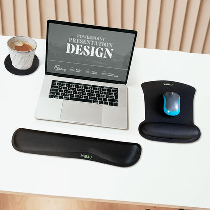 VAGAU Premium Keyboard Wrist Rest and Mouse Pad Wrist Support, Ergonomic Memory Foam Set for Office, Laptop, Mac, Computer and Gaming, Comfortable Typing &Wrist Pain Relief (2 Pack)