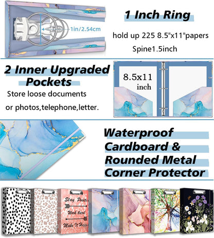 3 Ring Binder 1 Inch, Three Ring Binders Organizer with Clipboard, 5-Tabs Pockets Dividers, Plastic Folder, 18 Divider Stikers, BVSSX Pretty Binder with Pen Loop (Black Weeds, Letter Size)
