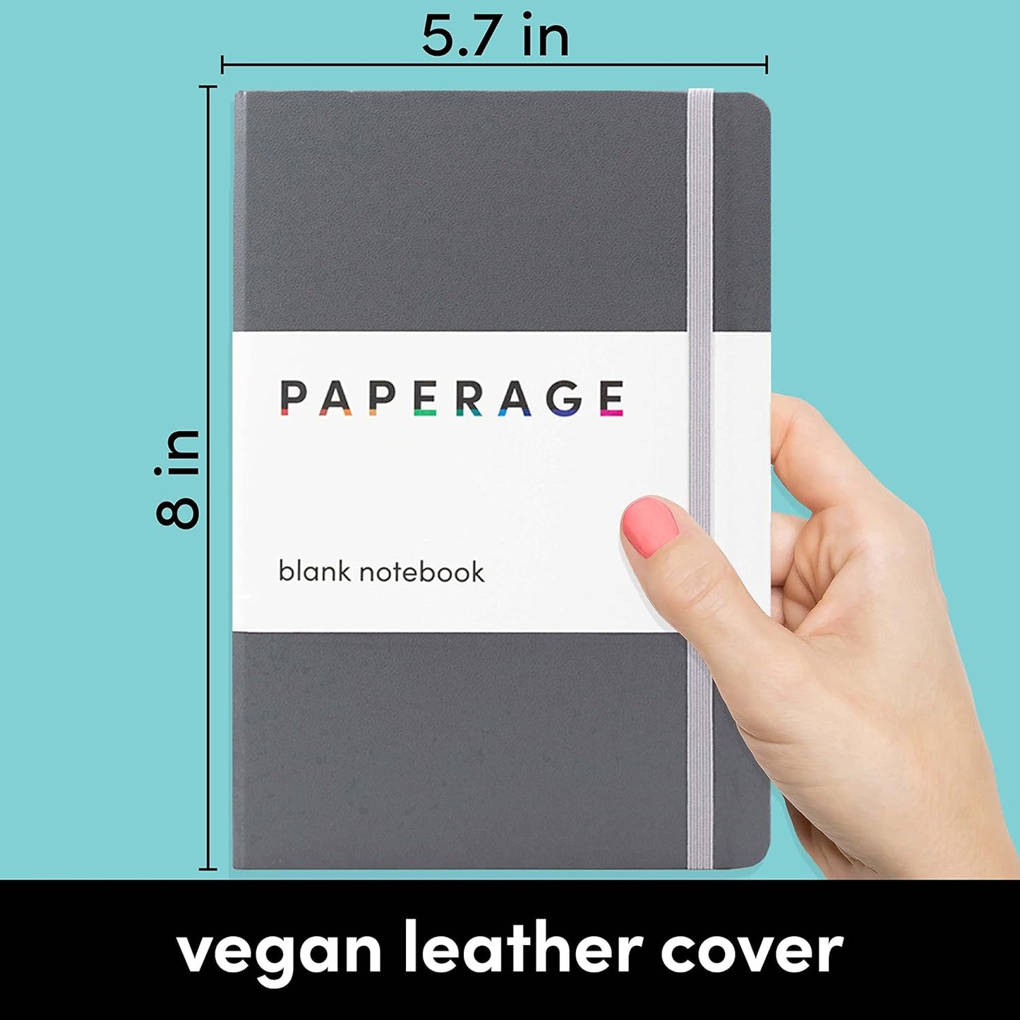 PAPERAGE Lined Journal Notebook, (Black), 160 Pages, Medium 5.6 in x 8 in - 100 GSM Thick Paper – Hardcover Journaling Notebook for Work, School & Note Taking