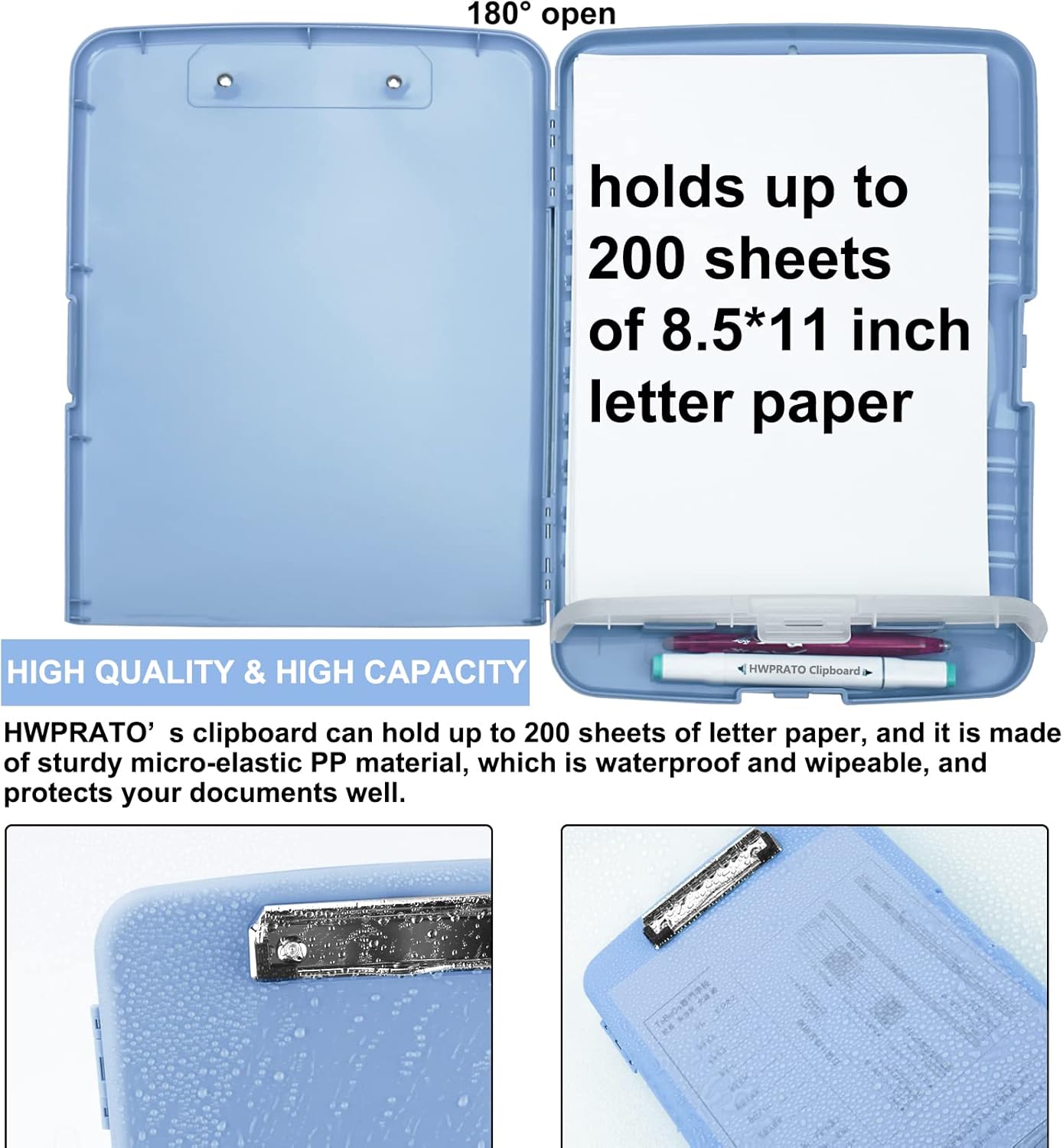HWPRATO Clipboards Organizer Clipboard with Storage Nursing Clipboard Foldable File Folder Plastic Folio with Storage Case for Teacher,Kids,Doctor,Offices (Retro Blue)