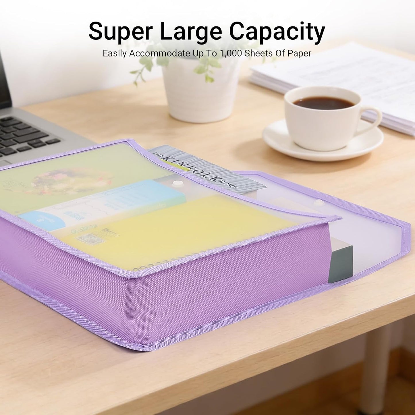 Plastic Expanding File Folder, Clear Envelopes Fit Letter & A4 Size, Folders for Documents with Snap Closure, No Dividers, Large Capacity (6, Mixed Colors)