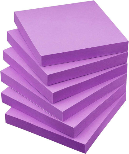 Sticky Notes 3x3 Self-Stick Notes Pads with 6 Bright Colors, Easy to Post for Office, Shool, Home, 6 Pads/Pack, 100 Sheets/Pad (Purple)