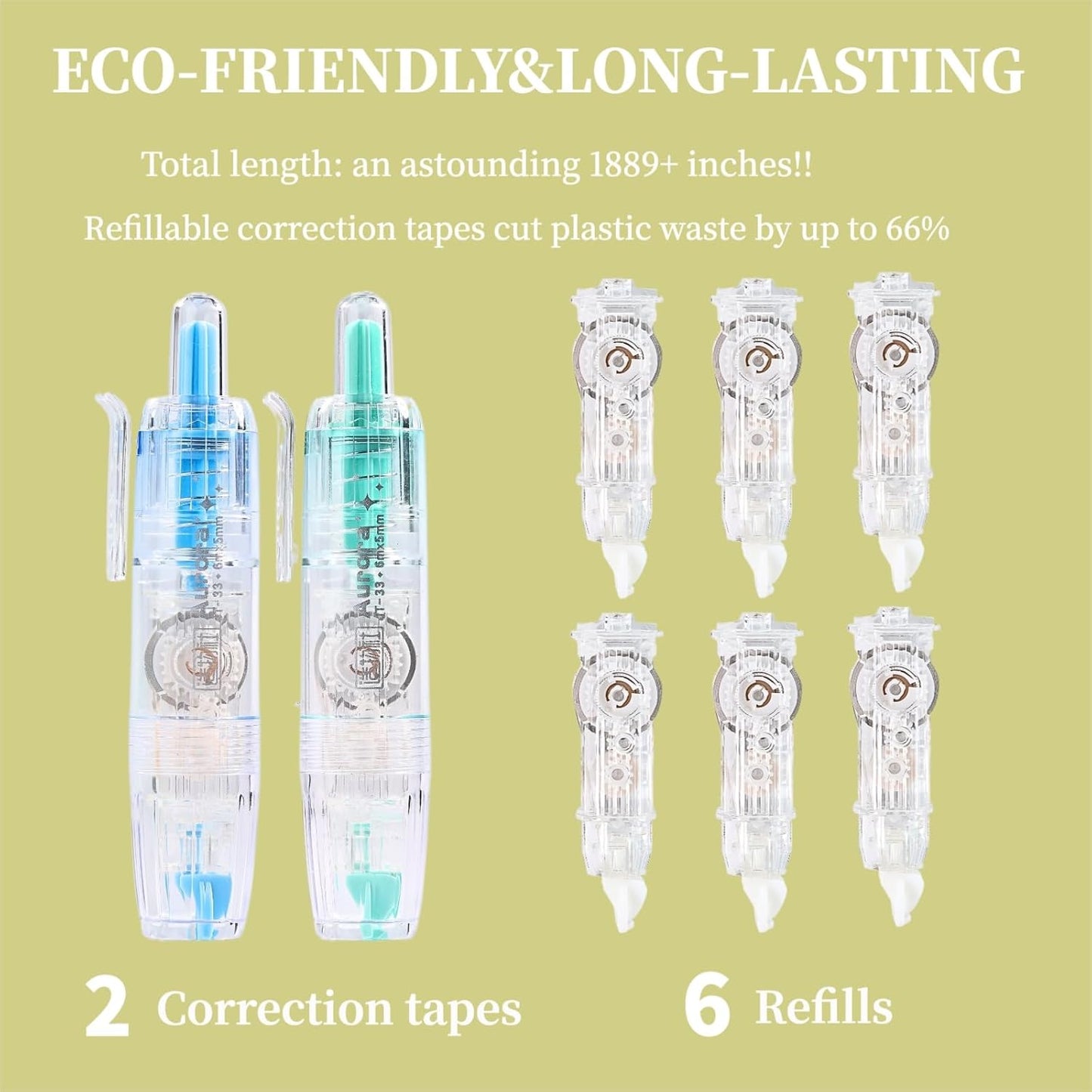 Refillable Correction Tape, 157 ft Total – 2 Pre-Filled Dispensers + 6 Snap-In Refills, School & Office Supplies, Pink &Purple
