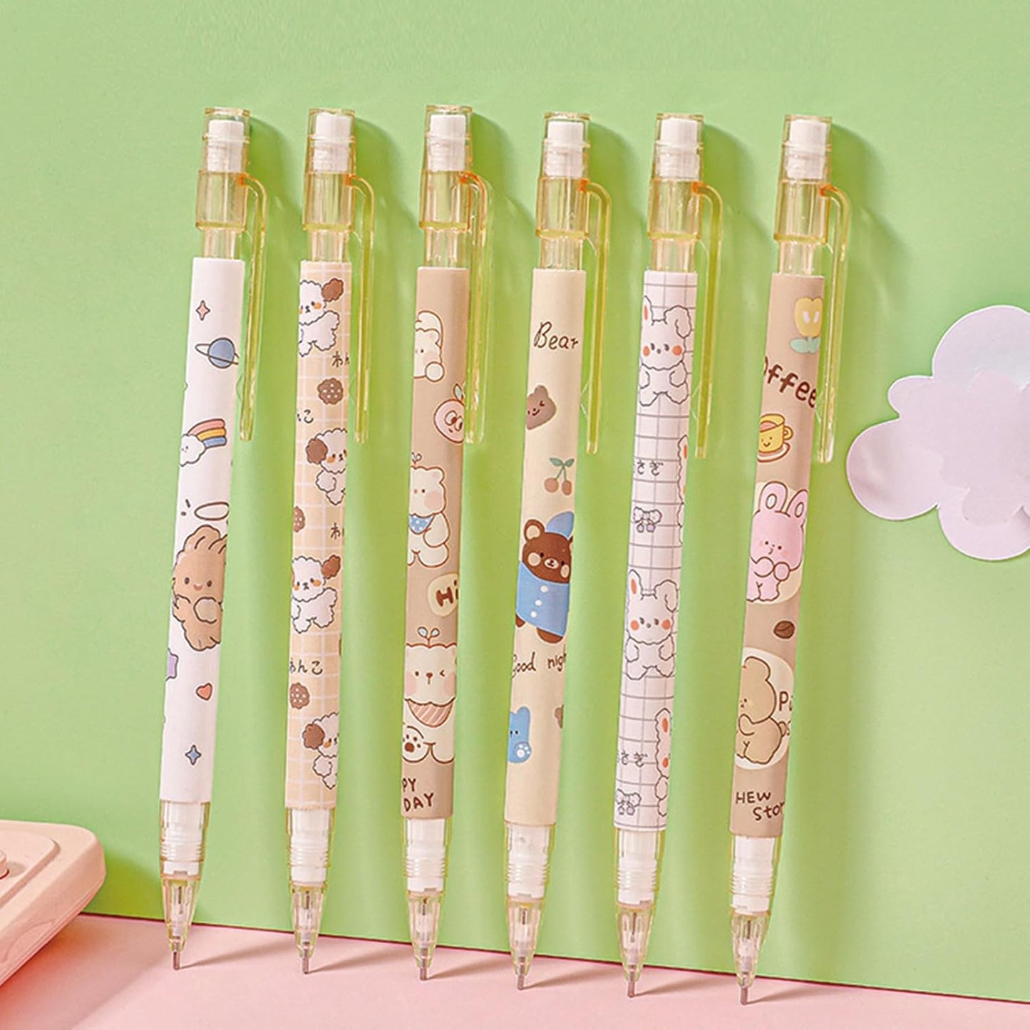 MOZXIRZ 4 Pcs Cute Mechanical Pencils with Top Eraser 0.5mm Cartoon Space Mechanical Pencil School Pencil for Women (6pcs Space)