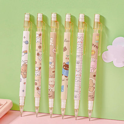 MOZXIRZ 4 Pcs Cute Mechanical Pencils with Top Eraser 0.5mm Cartoon Space Mechanical Pencil School Pencil for Women (6pcs Space)