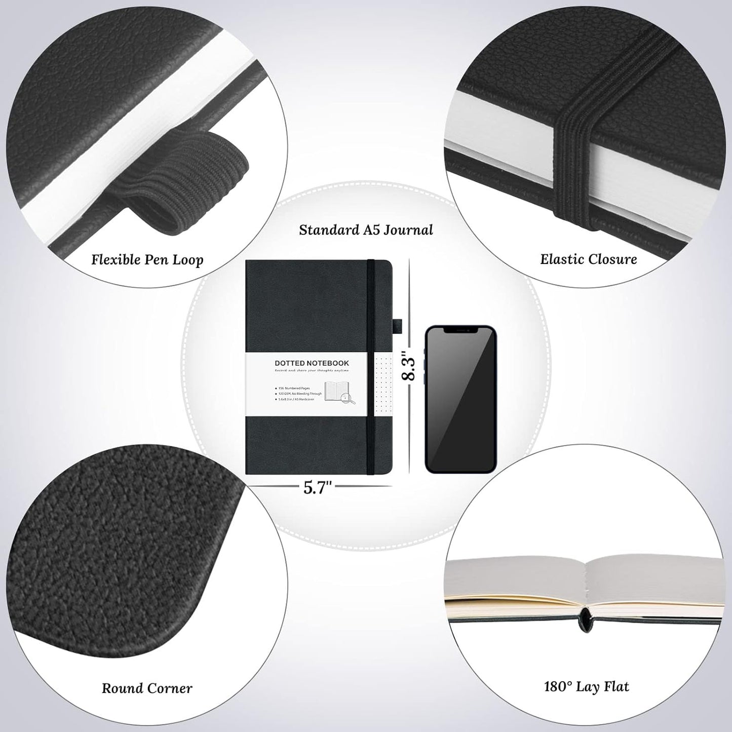 College Ruled Notebook, 5 Pack A5 Hardcover Leather Notebook for Work, Lined Notebook Journal for Women, Men, 100GSM Thick Paper, Large Notebook with Pockets, Professional Business Notebook, 5.7"x8.5"
