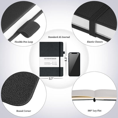College Ruled Notebook, 5 Pack A5 Hardcover Leather Notebook for Work, Lined Notebook Journal for Women, Men, 100GSM Thick Paper, Large Notebook with Pockets, Professional Business Notebook, 5.7"x8.5"