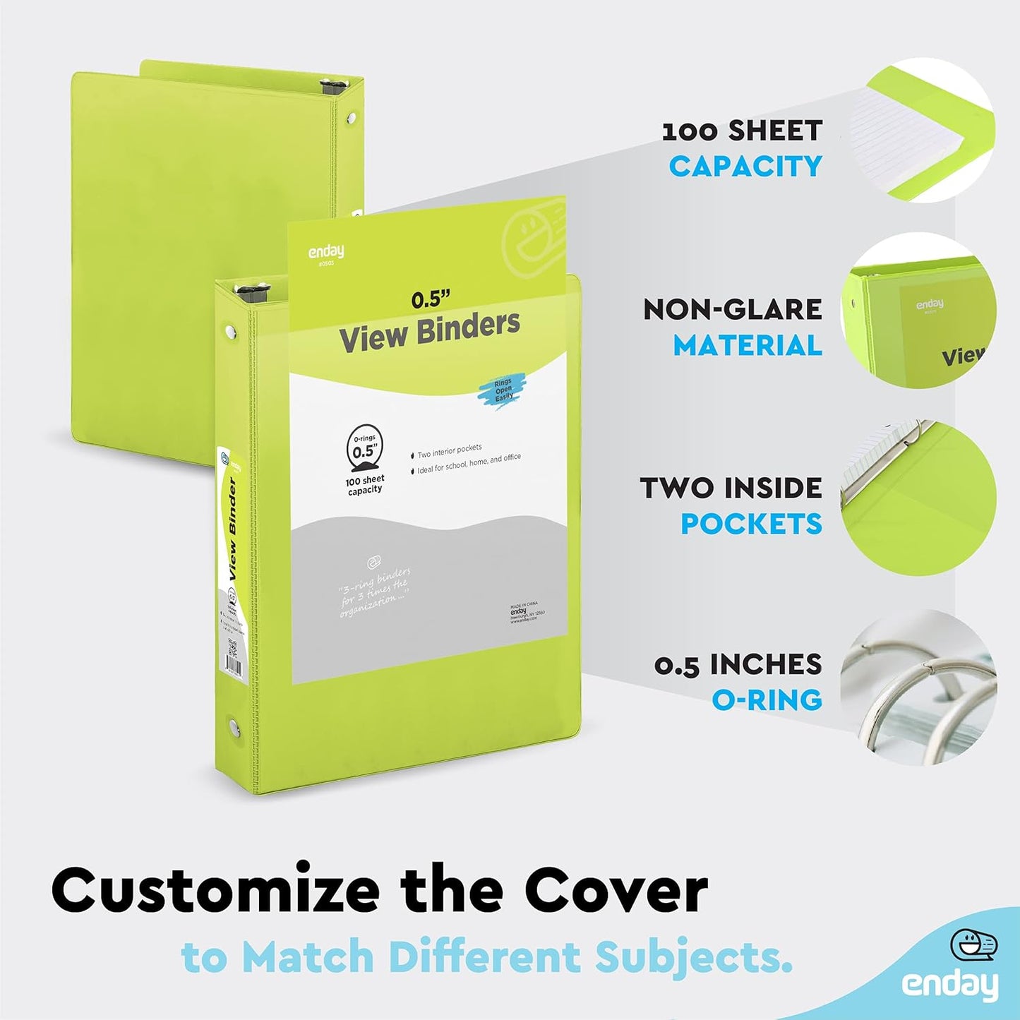 Enday 1 Inch Binder (6 Pack - Grey) 3 Ring Binder 1 inch with Clear View Cover and 2 Inside Pocket - for Letter Size 8.5 x 11'' Paper, Ideal for School Supplies, Office, and Home