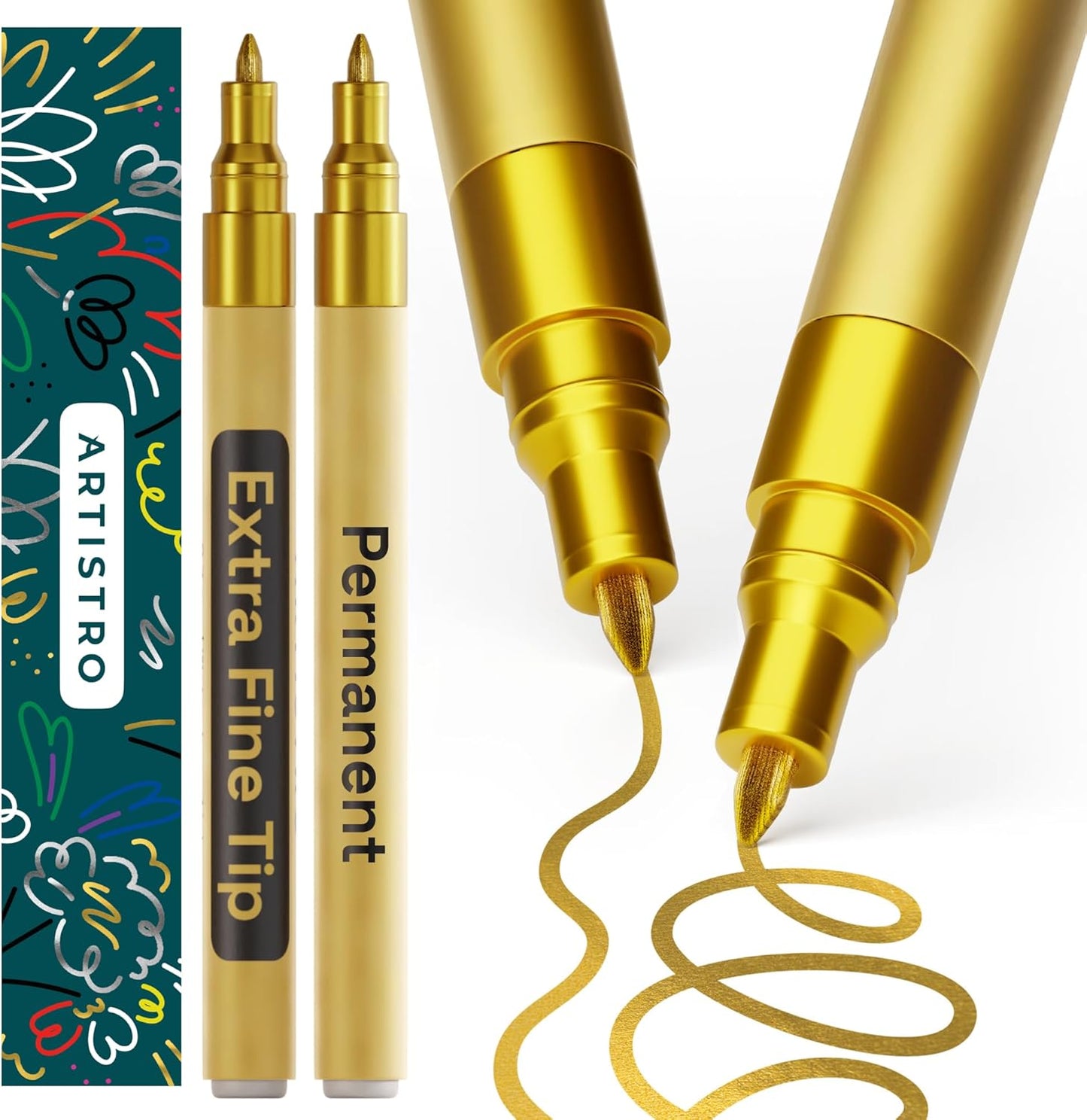 ARTISTRO 2 White Permanent Marker - Waterproof Markers for Tire, Fabric, Rocks, Glass, Ceramic, Wood, Paper - Oil Based Paint Pens - Extra-Fine Tip 0.7mm