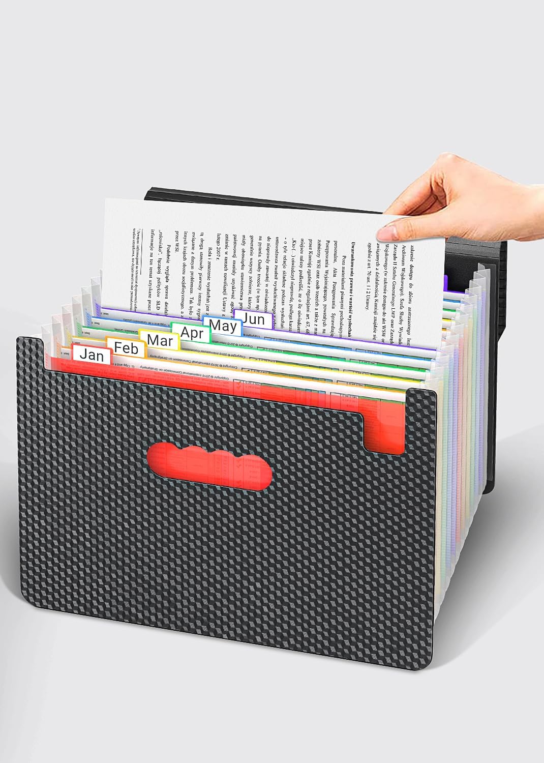 TOPCJ Expanding File Folders,Accordion File Organizer with Handle,13 Pockets Expandable Filing Folders,Tabs Included in Filing Box,Adjustable Strap,Bill Documents Organizer,A4/Letter Size