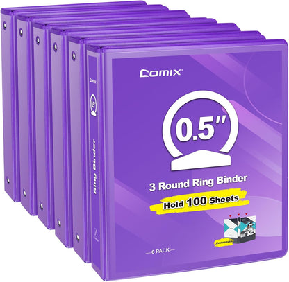 COMIX 3 Ring Binder 2 inch with Clear View Cover, 2" View Binder Holds 450 Sheets of US Letter Size Paper, 6 Pack (Green)