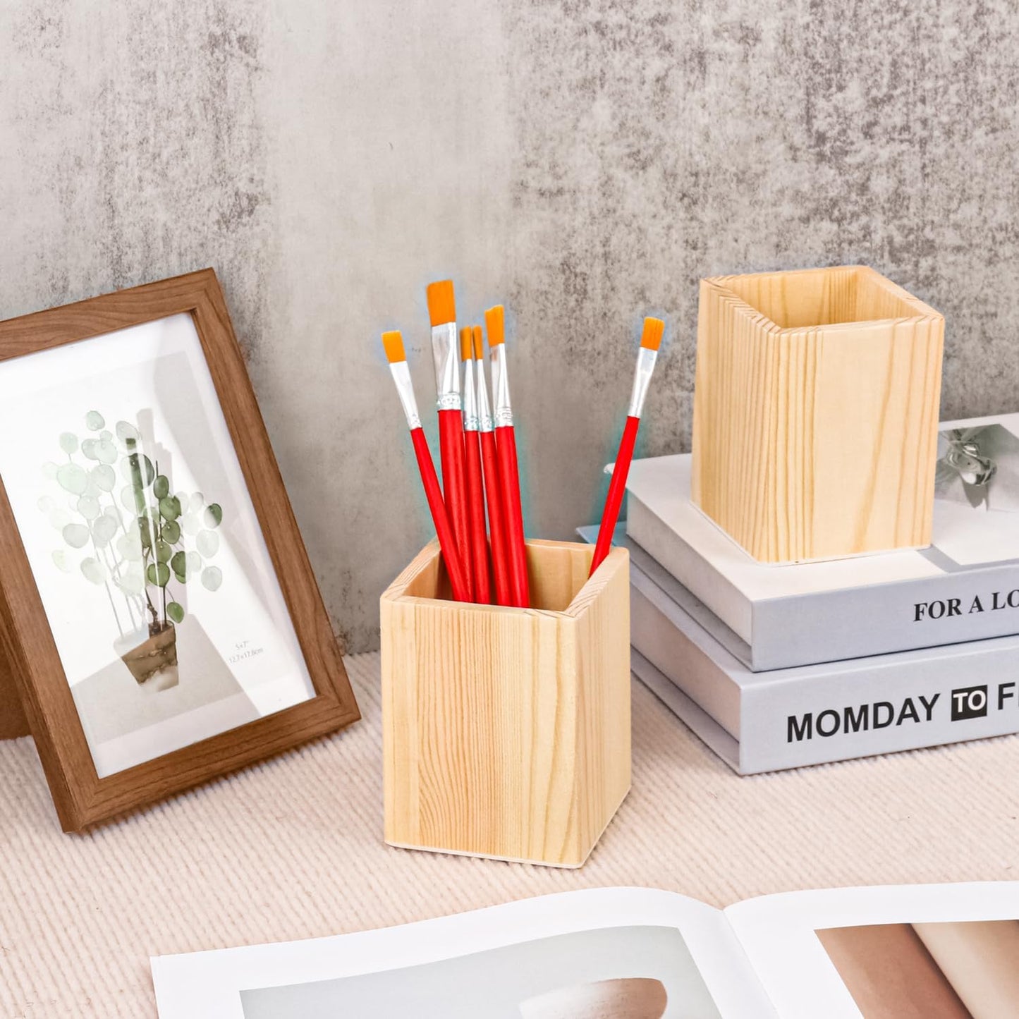 18 Pack Round Unfinished Wooden Pencil Holder, 3 x 3 x 4 Inch Wood Pencil Cup Holder, Wood Crafts Pencil Cup for Desk, Office, DIY Project