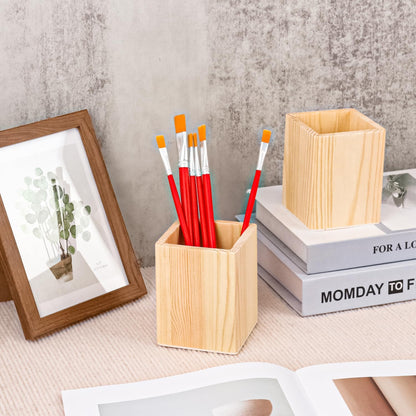 18 Pack Round Unfinished Wooden Pencil Holder, 3 x 3 x 4 Inch Wood Pencil Cup Holder, Wood Crafts Pencil Cup for Desk, Office, DIY Project