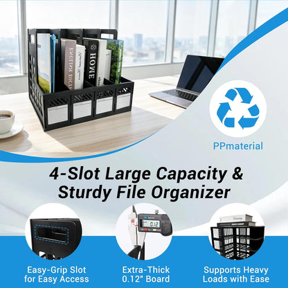 Ysenchan Plastic Magazine File Holder, Desk Organizer File Folder for Office Organization and Storage, Sturdy Binder Organizer with 4 Vertical Compartmente，Desktop Accessories for Office Storage