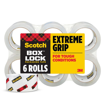 Scotch Box Lock Packing Tape, Clear, Extreme Grip Box Packaging Tape for Shipping and Mailing, 1.88 in x 54.6 yd, 6 Rolls