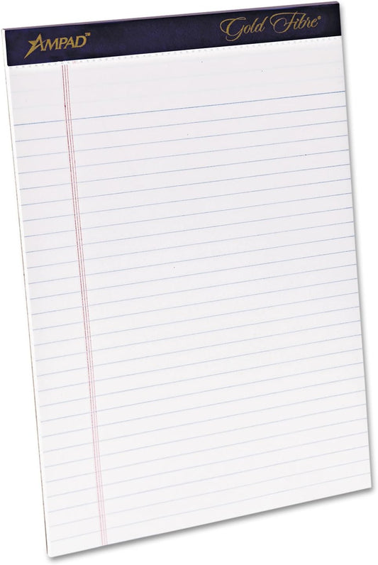 Ampad Gold Fibre Writing Pads, Legal/Wide Rule, Letter Size (8 1/2 in x 11 3/4 in), White, Four 50-Sheet Pads per Pack (20-031)