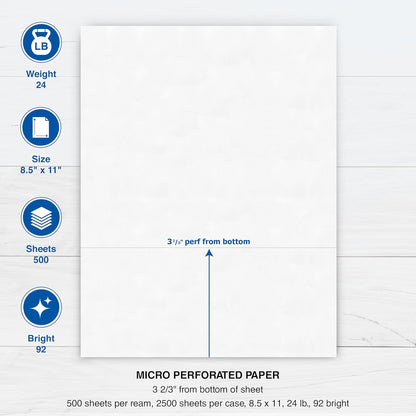 PrintWorks Professional 3 2/3" Horizontal Perforated Paper 8.5” x 11” - Perfect For W-2, 1099, & Statement Use - Made in the USA - 500 Sheets - 20 lb - Printer Compatible - White (04124)