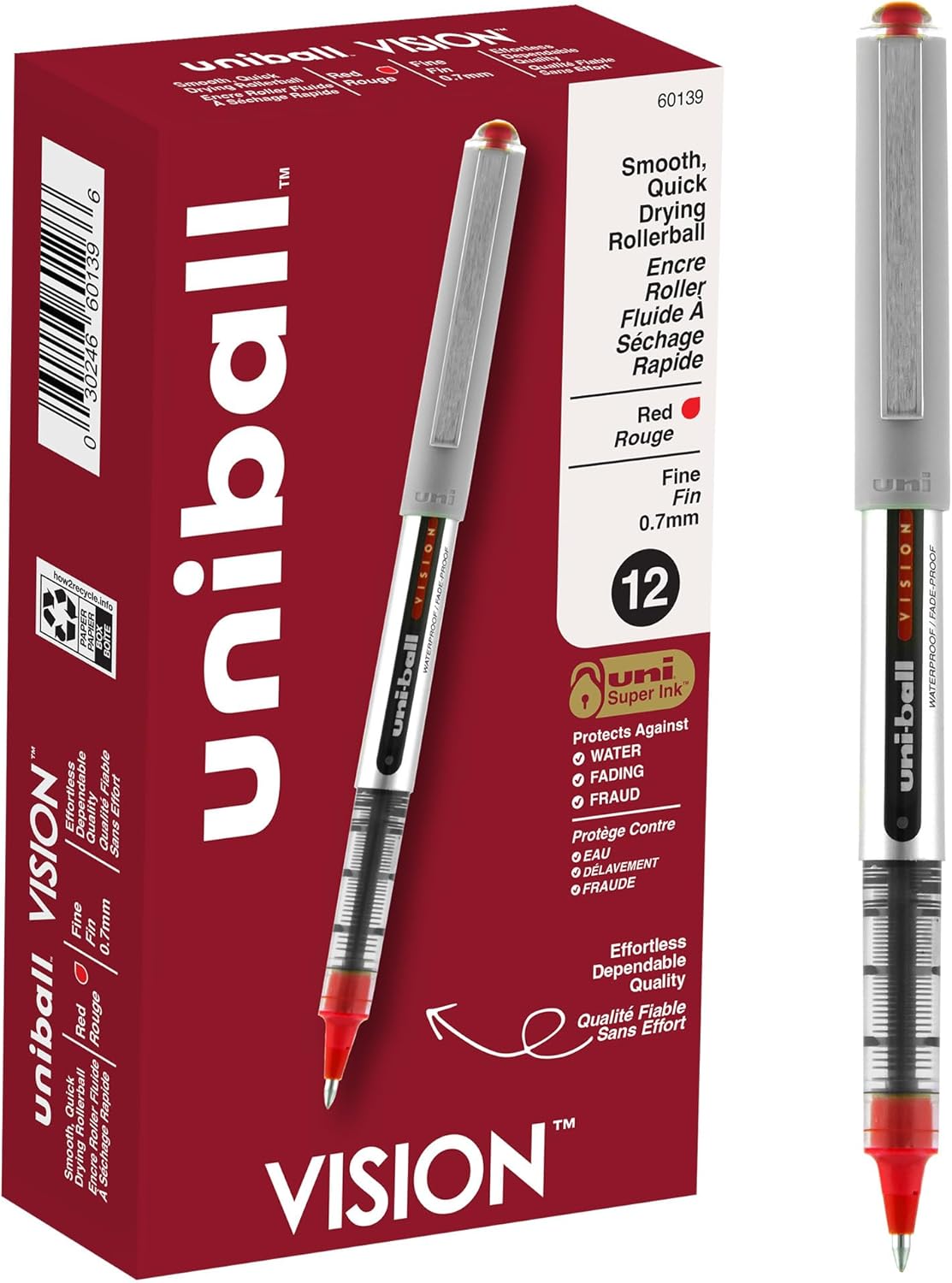 uni-ball Vision Stick Roller Ball Pens, Fine Point, Black Ink, Pack of 4