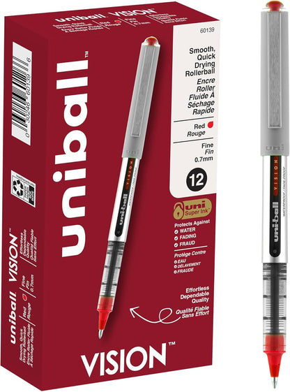 uni-ball Vision Stick Roller Ball Pens, Fine Point, Black Ink, Pack of 4