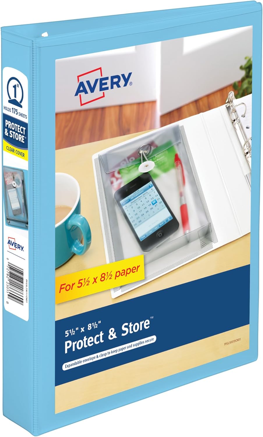 Avery Mini Durable View Protect & Store 3 Ring Binder, Holds 5.5" x 8.5" Paper, 1" Round Rings, 175-Sheet Capacity, 1.4 Inch Wide Spine, Includes Fully Enclosed Pocket, 1 Light Blue Binder (23014)