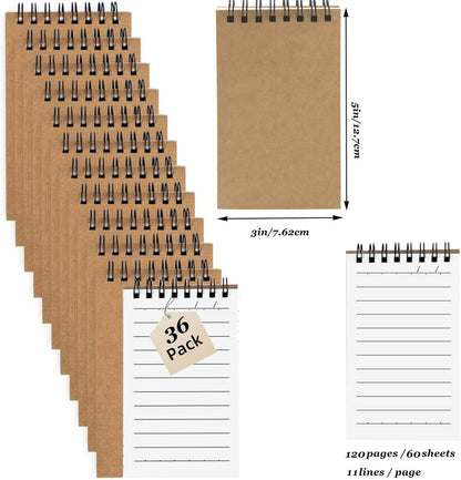 12Pack Pocket Notebooks, 3x5 Inch 60 Sheets/120 Pages 9MM Wide Ruled‌ Mini Kraft Spiral Notebook, Small Notepads, Top Bound Pocket Size Note Pads With Lined Pages,Memo Pads For Home,School,Office(12)