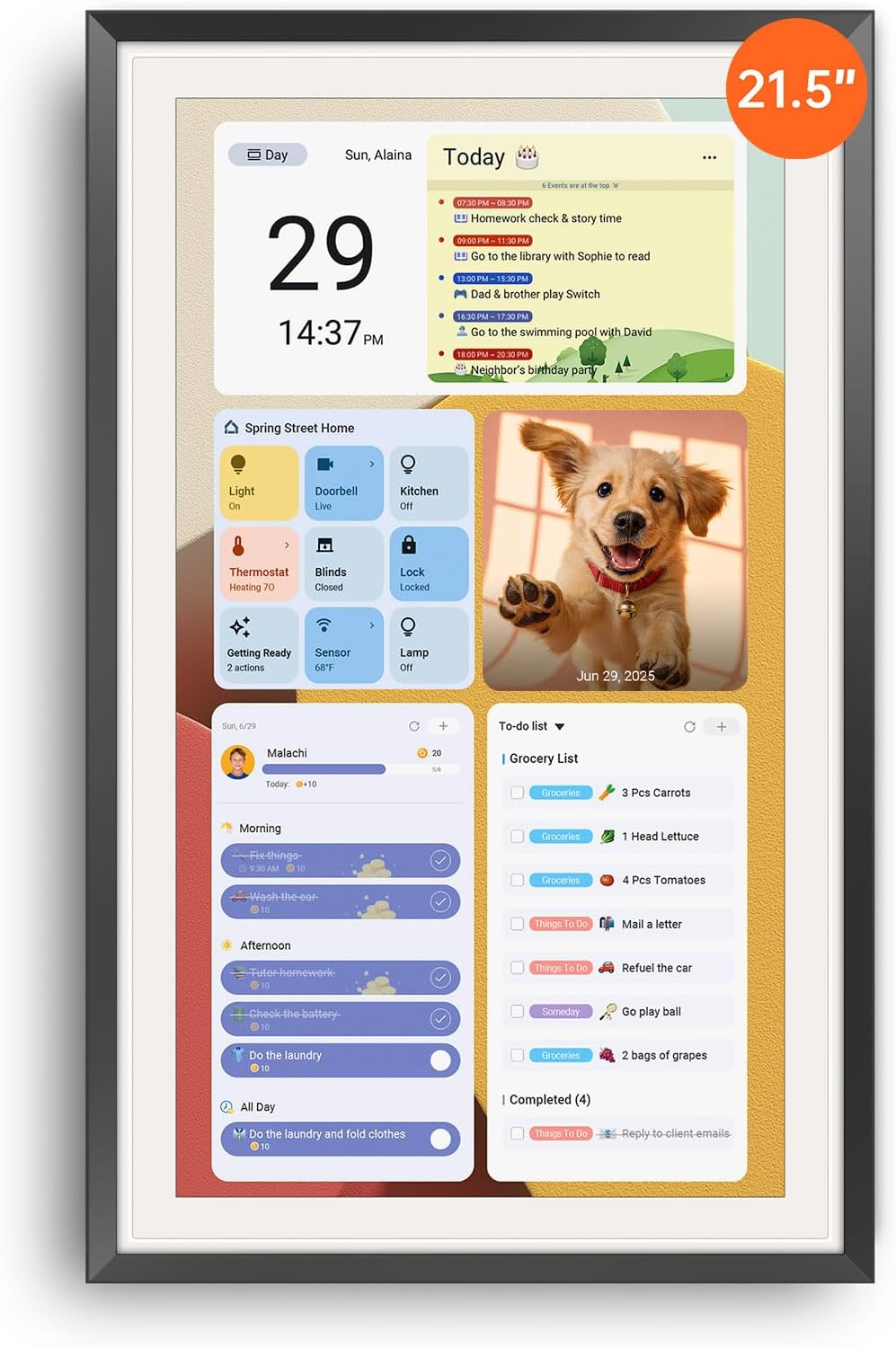 Apolosign 21.5-inch Digital Calendar : Dual Mode Smart Wall Planner, No Subscription, Install Apps, Sync Calendars, Electronic Touchscreen Interactive Display for Family Schedules, Chore Chart (Teak)