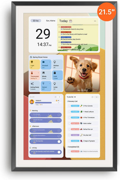 Apolosign 21.5-inch Digital Calendar : Dual Mode Smart Wall Planner, No Subscription, Install Apps, Sync Calendars, Electronic Touchscreen Interactive Display for Family Schedules, Chore Chart (Teak)