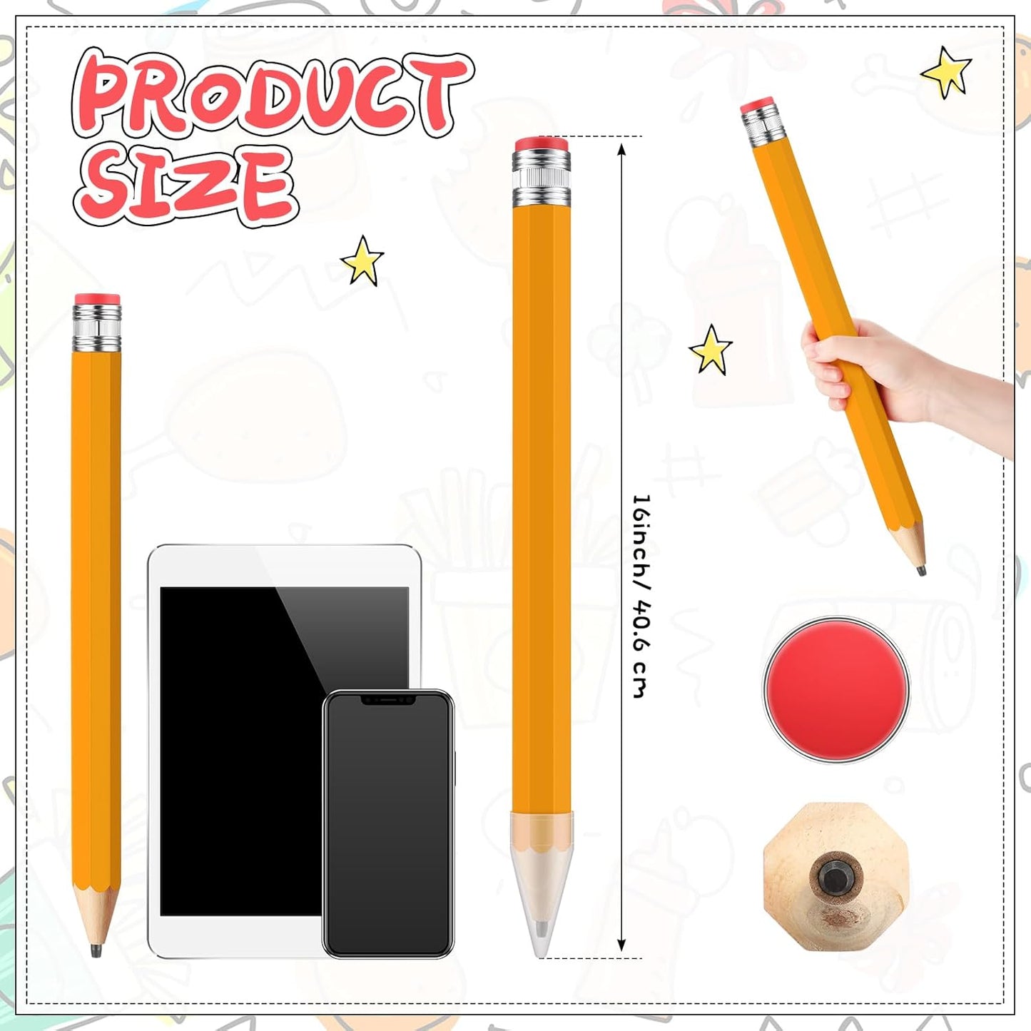16 Inch Wooden Large Jumbo Pencils Giant Big Funny Wood Pencil with Cap and Eraser Fun Novelty Gifts for Kids School Kindergarten Home Office Prop Supplies(Purple)