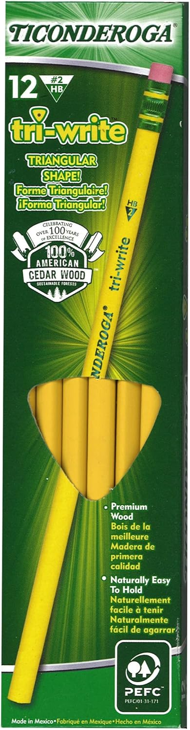 Ticonderoga Tri-Write Wood-Cased Pencils, 2HB Soft, Yellow, 12 Count