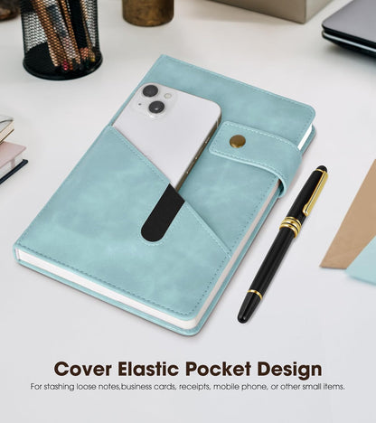 Lined Journal Notebook with Pen, A5 Personalized Hardcover Leather Journal for Men Women, 200 Pages 100 GSM Thick Paper College Ruled Notebooks for Work Travel School Writing Diary 5.9" X 8.4" Black