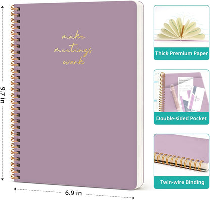 Meeting Notebook for Work Organization - Work notebook with action items, Meeting Minutes Planner Notebook, Perfect Office Supplies for Men & Women - Pink