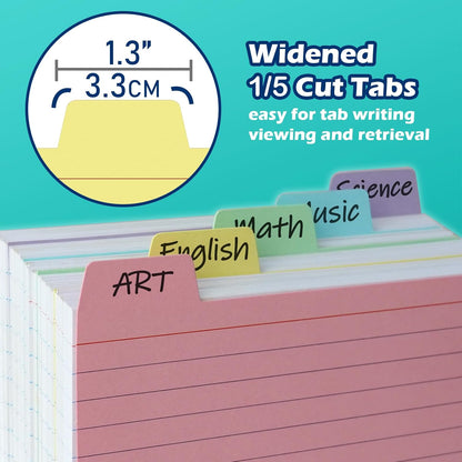 100 Pack Tabbed Index Cards 4x6 Lined Index Card Dividers with Tabs 4" x 6", Colored, 220 GSM Thick Paper